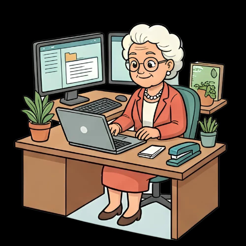 עדנה יושבת ליד מחשב במשרד